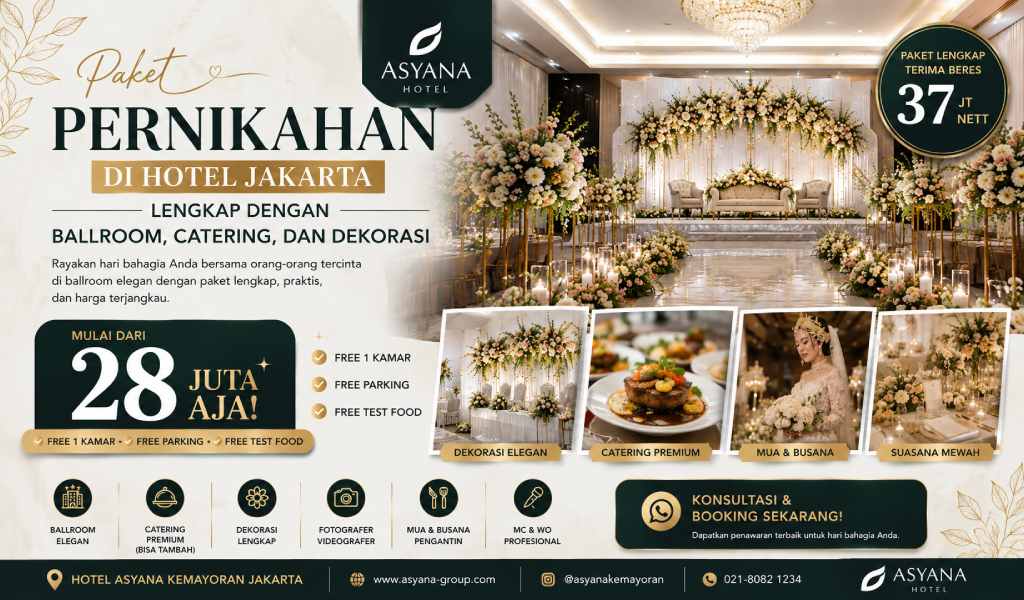 Paket Pernikahan di Hotel Jakarta Lengkap dengan Ballroom, Catering, dan Dekorasi